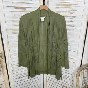 EXCLUSIVELEY MISOOK Women's M Open Knit Crochet Cardigan Sweater Sage Green
